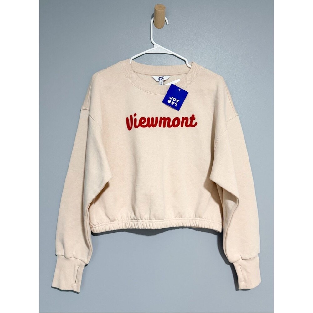 NWT JoyLab Boxy Fit Viewmont Sweatshirt Size Small Cream Beige / Red